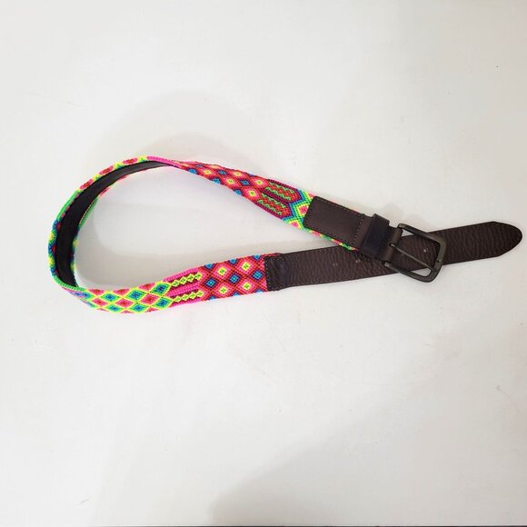 Eclectic Array Handwoven Multicolor Belt With Leather Accents - Picture 6 of 6